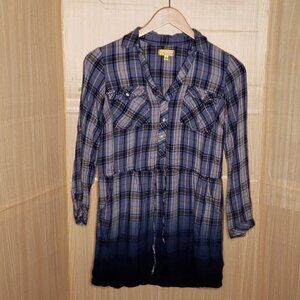 Vera Wang Princess Blue Plaid Ombre Dress Small